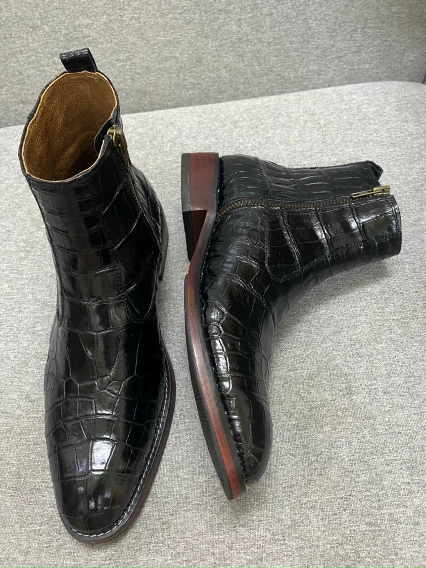 faux crocodile skin (cowhide leather) belly leather boots