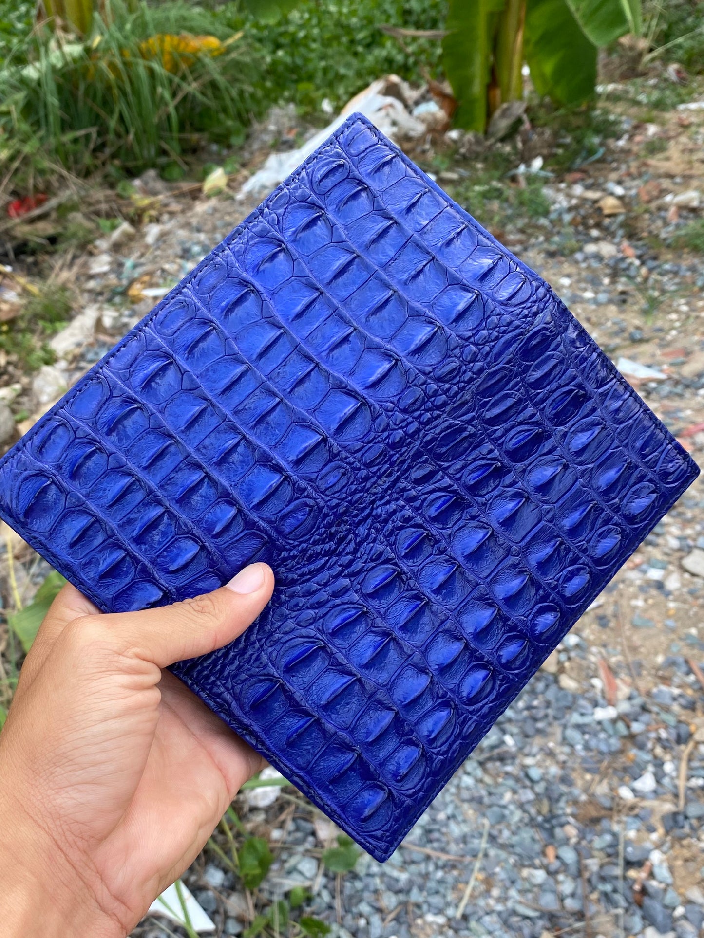 Blue genuine alligator leather long wallet for men and women