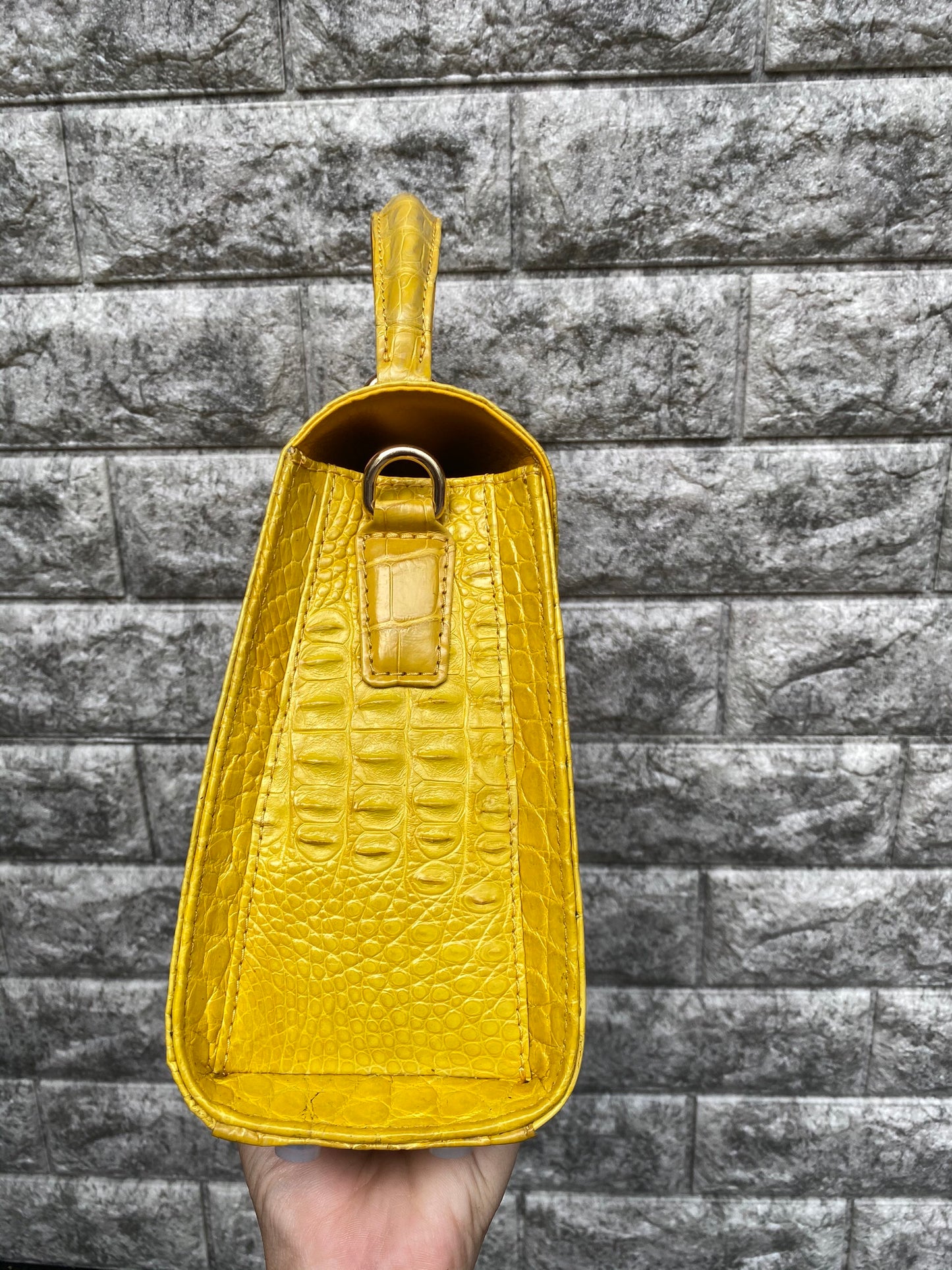 Yellow Alligator skin/leather bag,Top handle bag