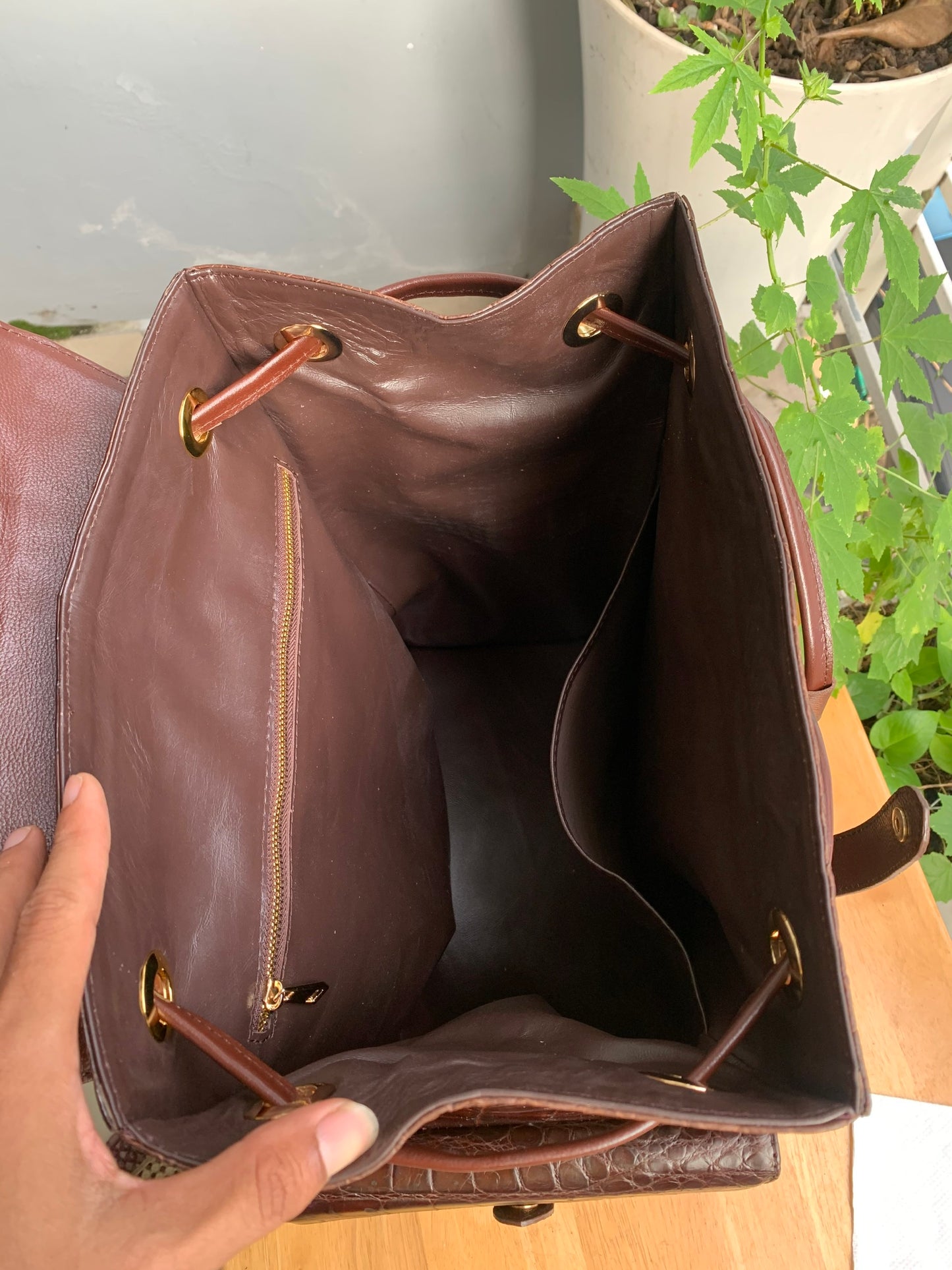 Brown Genuine crocodile belly leather luxury backpack