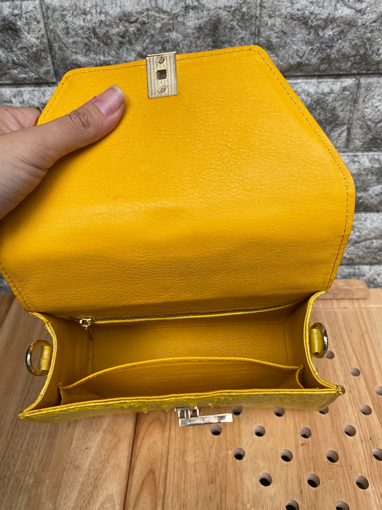 Yellow Alligator skin/leather bag,Top handle bag