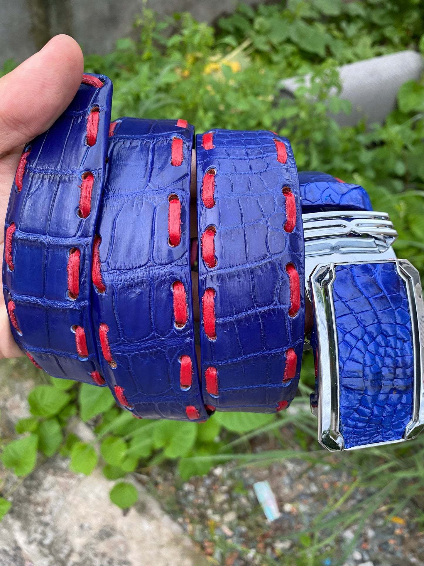 Blue alligator skin/leather belt men witdh 3.8cm