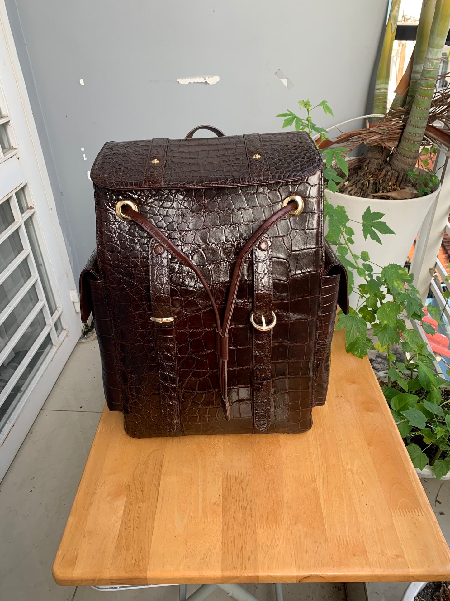 Brown Genuine crocodile belly leather luxury backpack