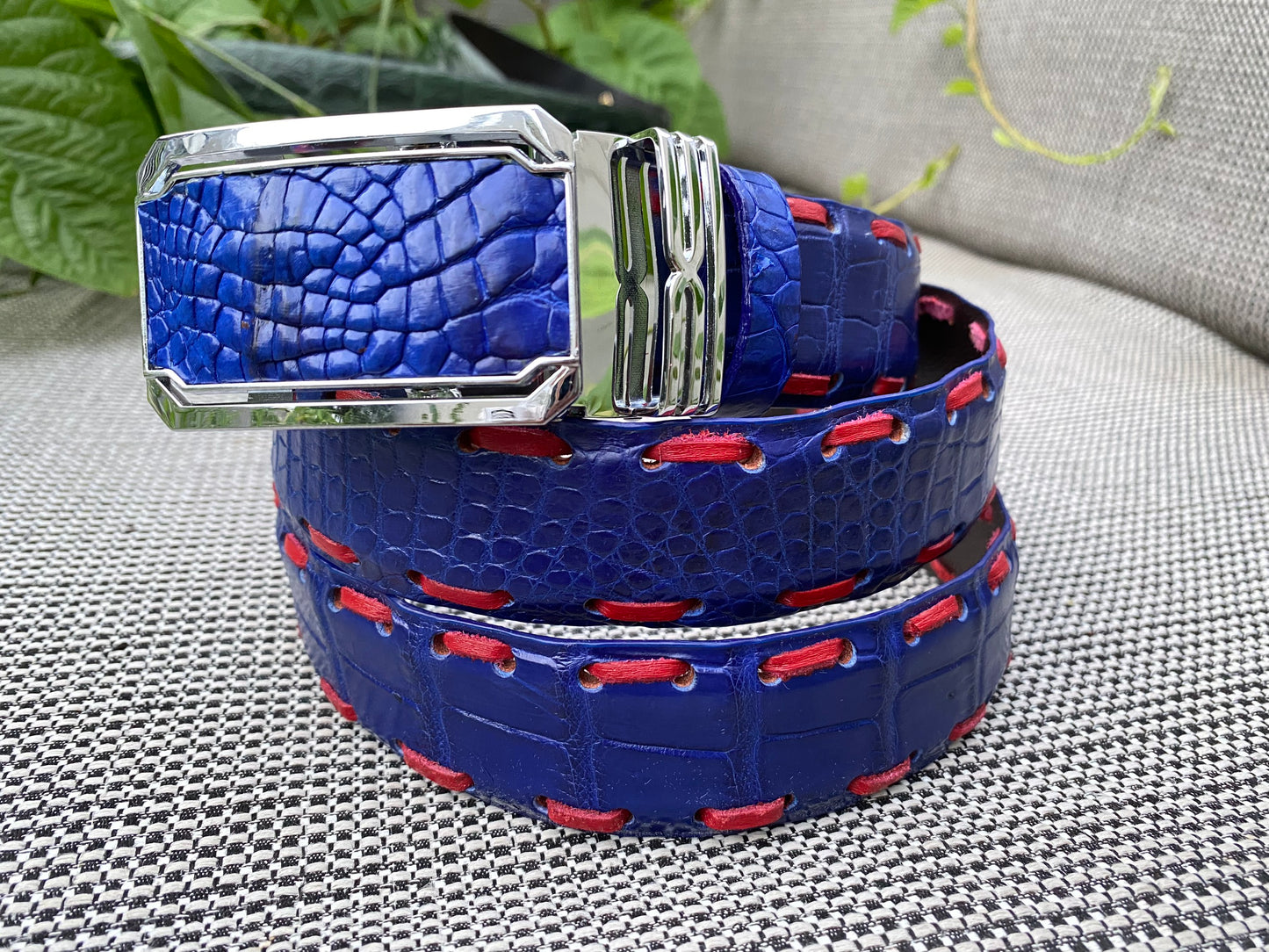 Blue alligator skin/leather belt men witdh 3.8cm