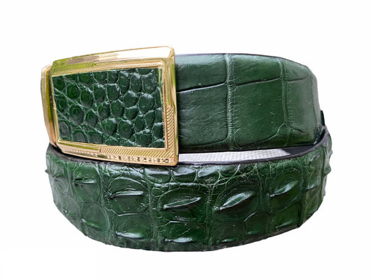 Dark Green Genuine alligator skin belt for men witdh 3.8cm