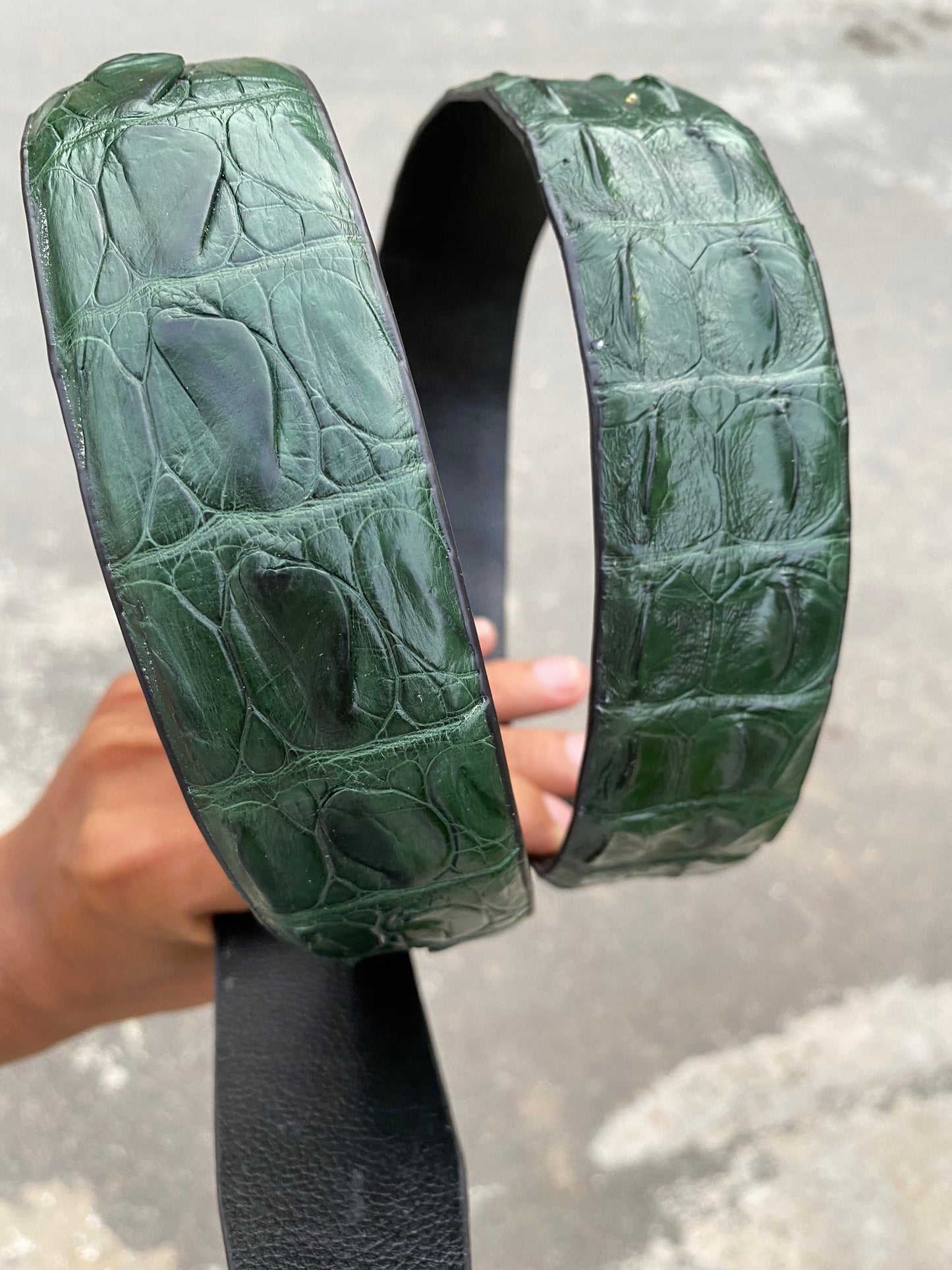 Dark Green Genuine alligator skin belt for men witdh 3.8cm