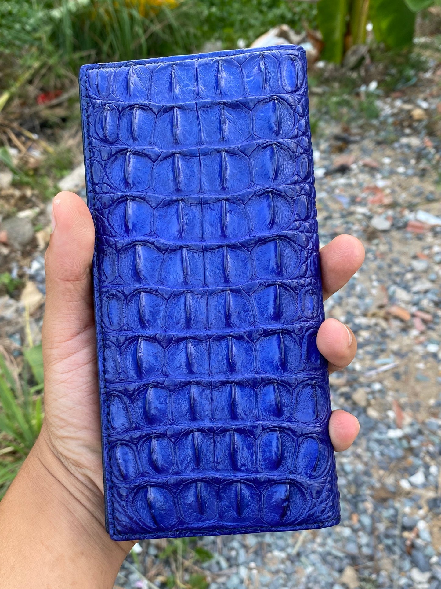 Blue genuine alligator leather long wallet for men and women
