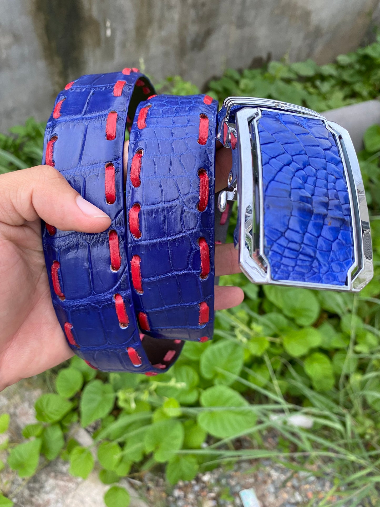 Blue alligator skin/leather belt men witdh 3.8cm