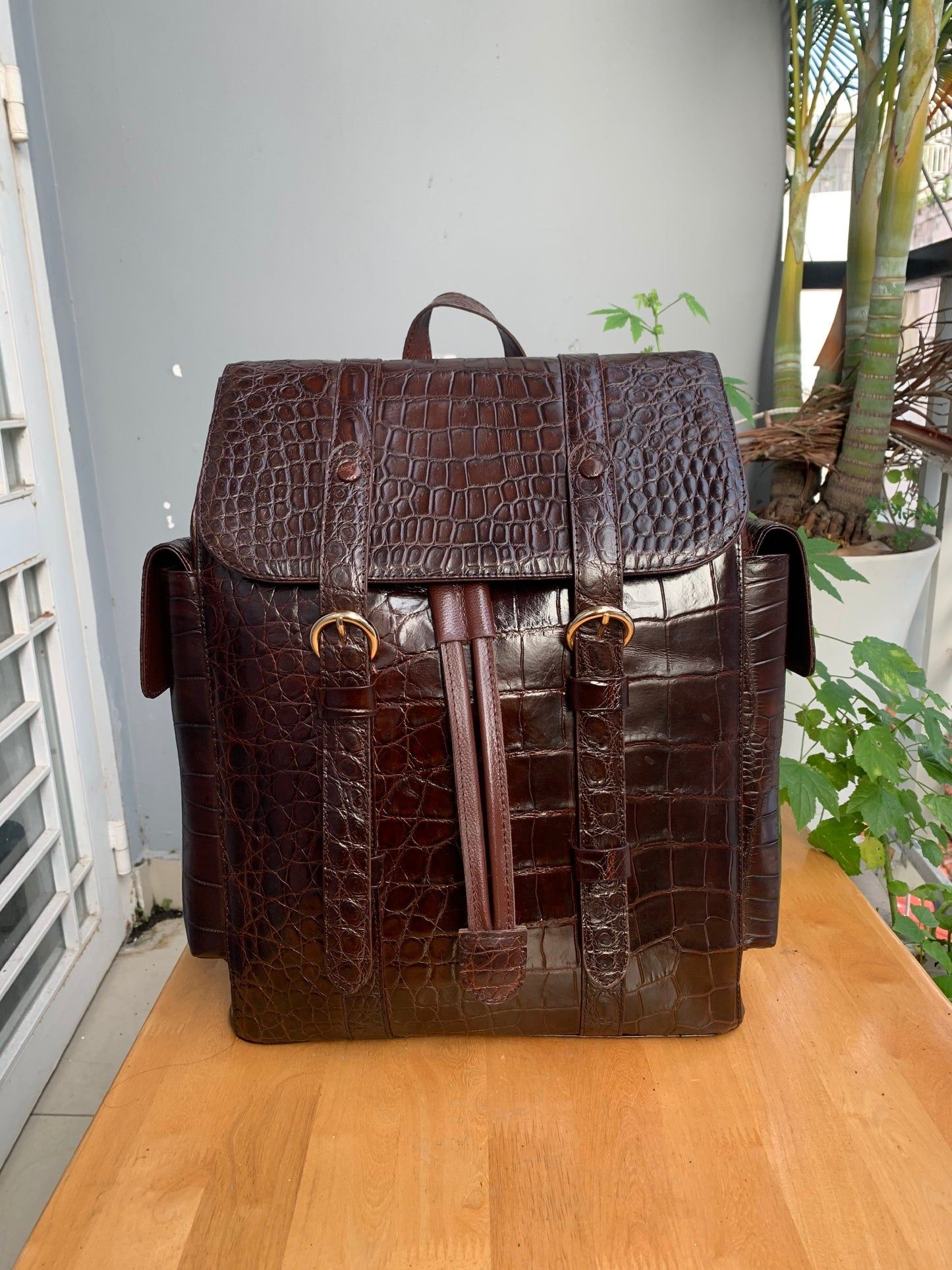 Brown Genuine crocodile belly leather luxury backpack