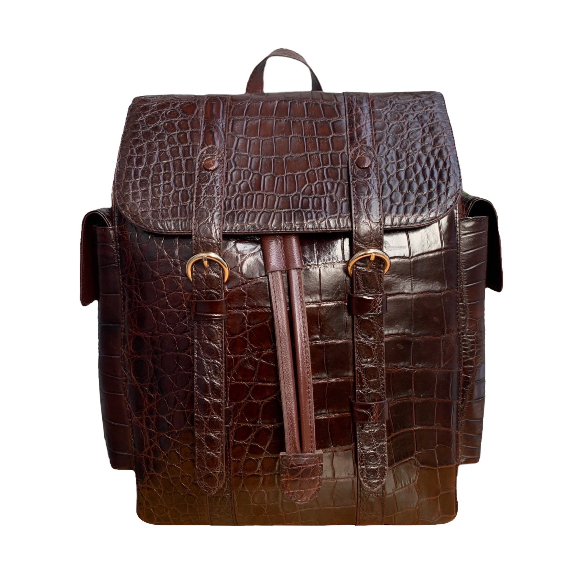 Dark gray crocodile belly leather luxury backpack – handmadeleather68