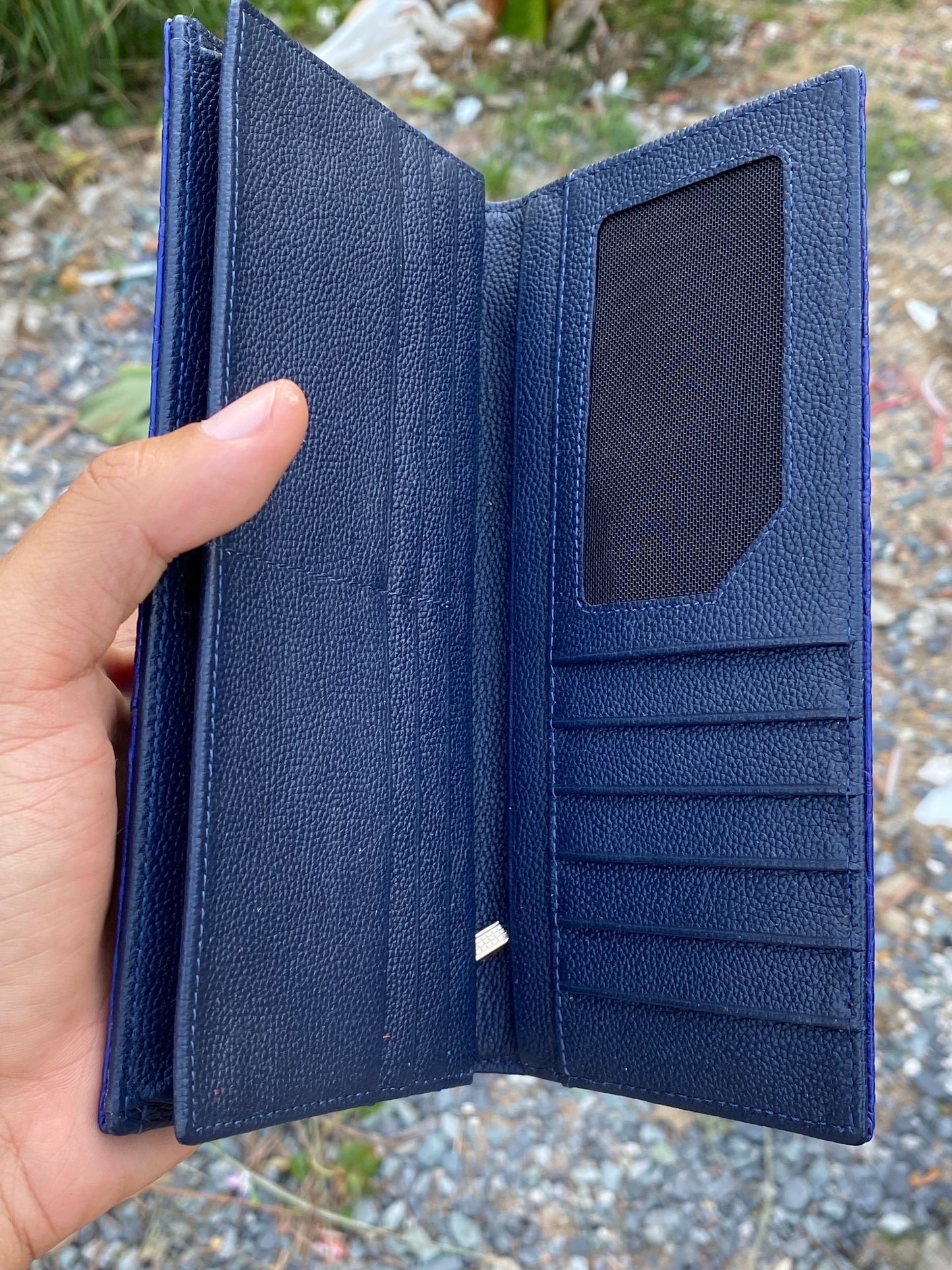 Blue genuine alligator leather long wallet for men and women
