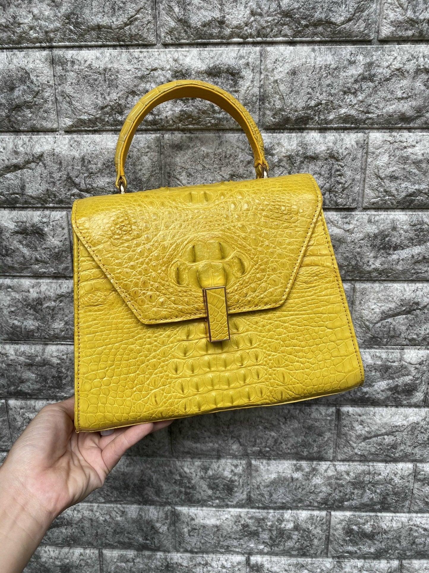 Yellow Alligator skin/leather bag,Top handle bag