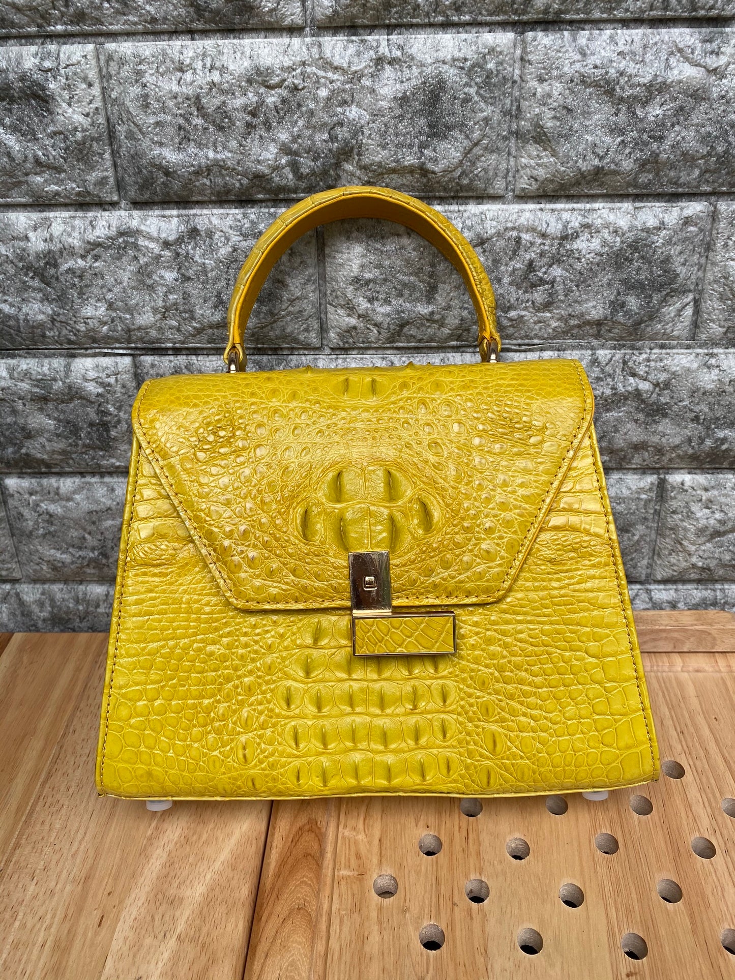 Yellow Alligator skin/leather bag,Top handle bag