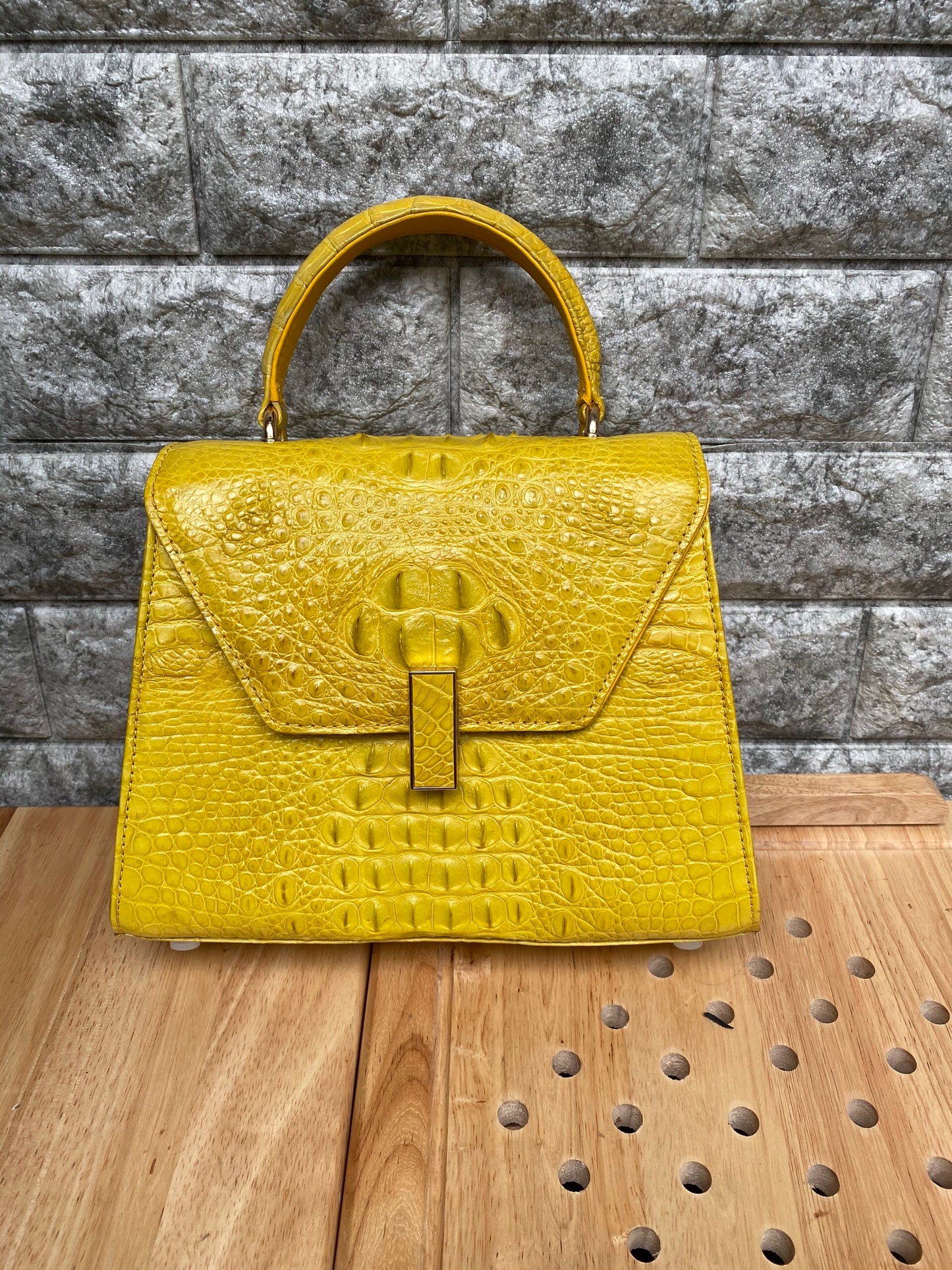 Yellow Alligator skin/leather bag,Top handle bag