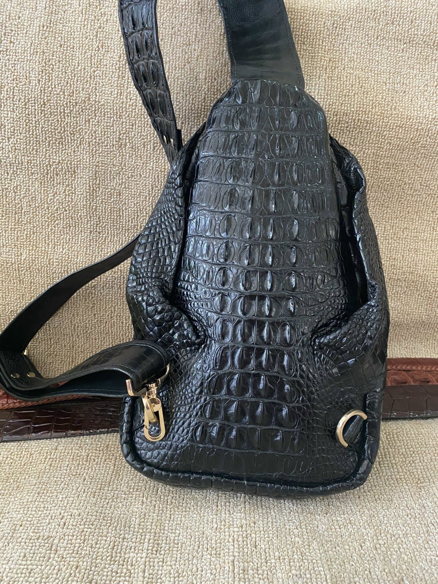Black Genuine Alligator leather skin sling shoulder bags crossbody bags