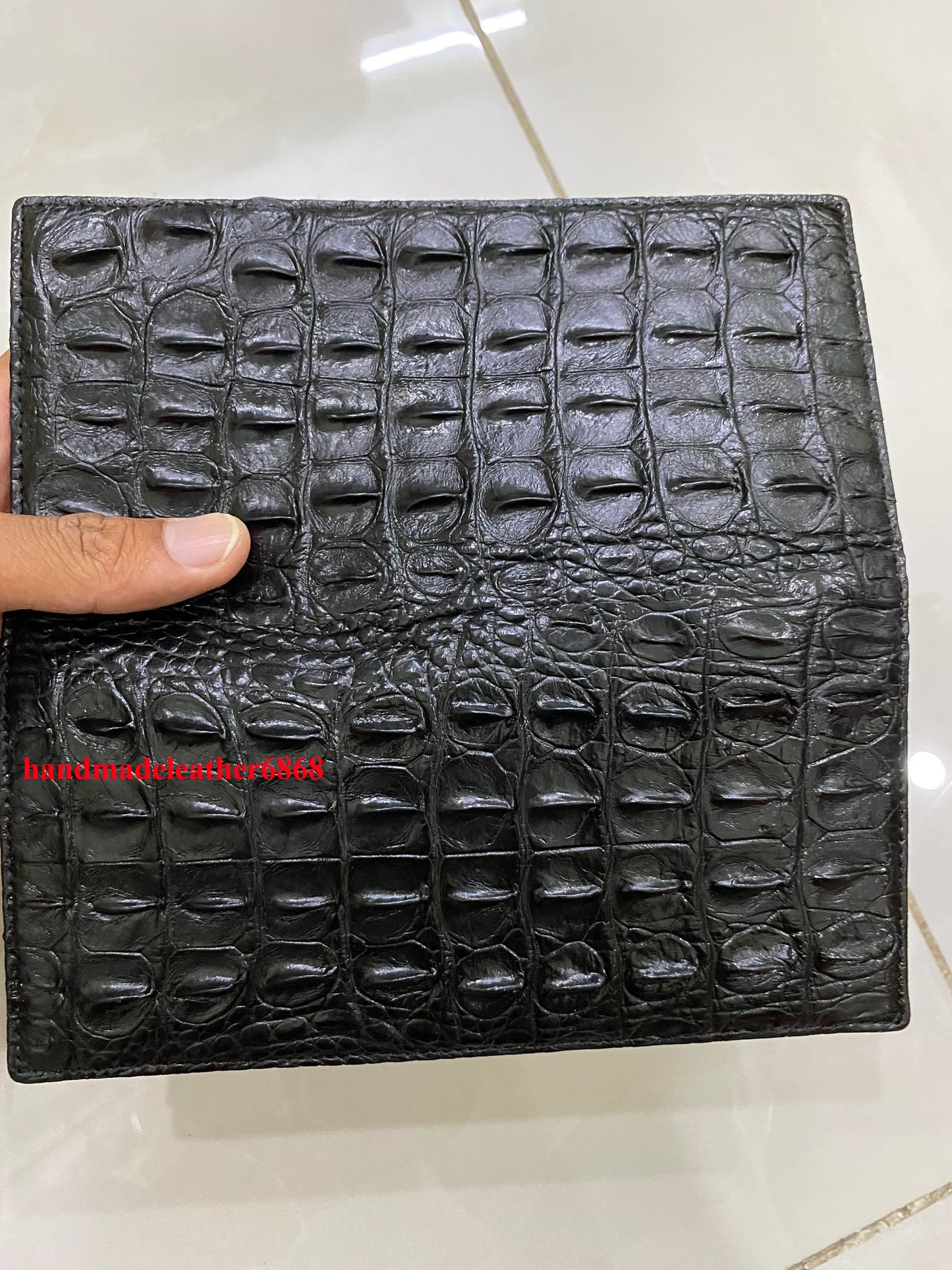 Black genuine double side alligator long wallet for men and women