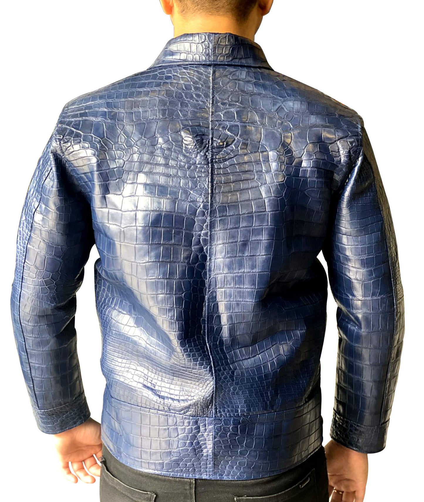 Blue crocodile leather jacket