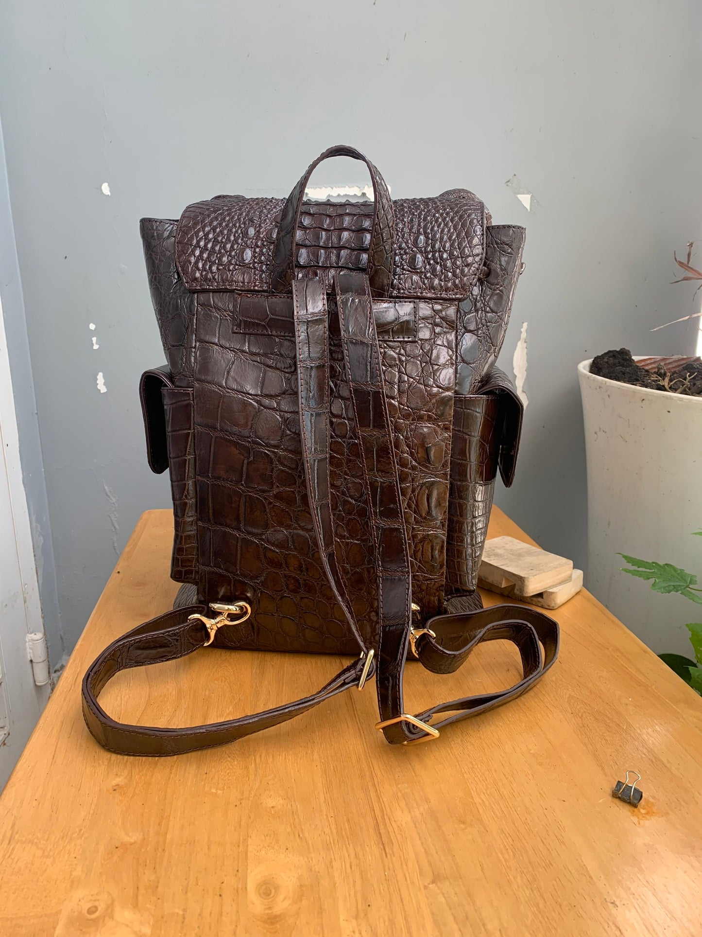 Genuine crocodile leather skin luxury backpack for men