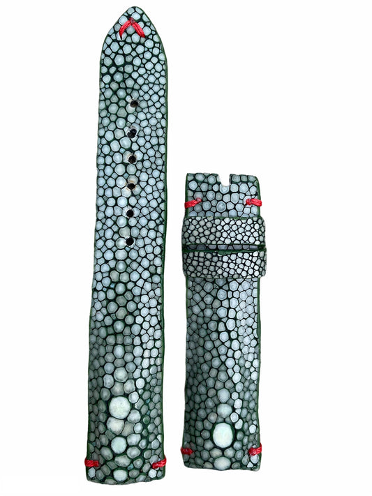 Green Genuine Stingray leather watch strap band with 2 pearl
