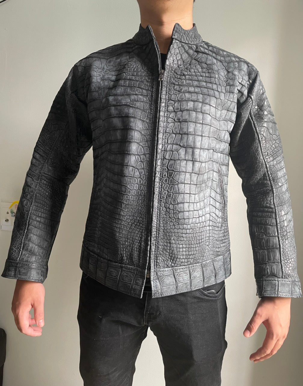 Premium nubuck crocodile leather jacket