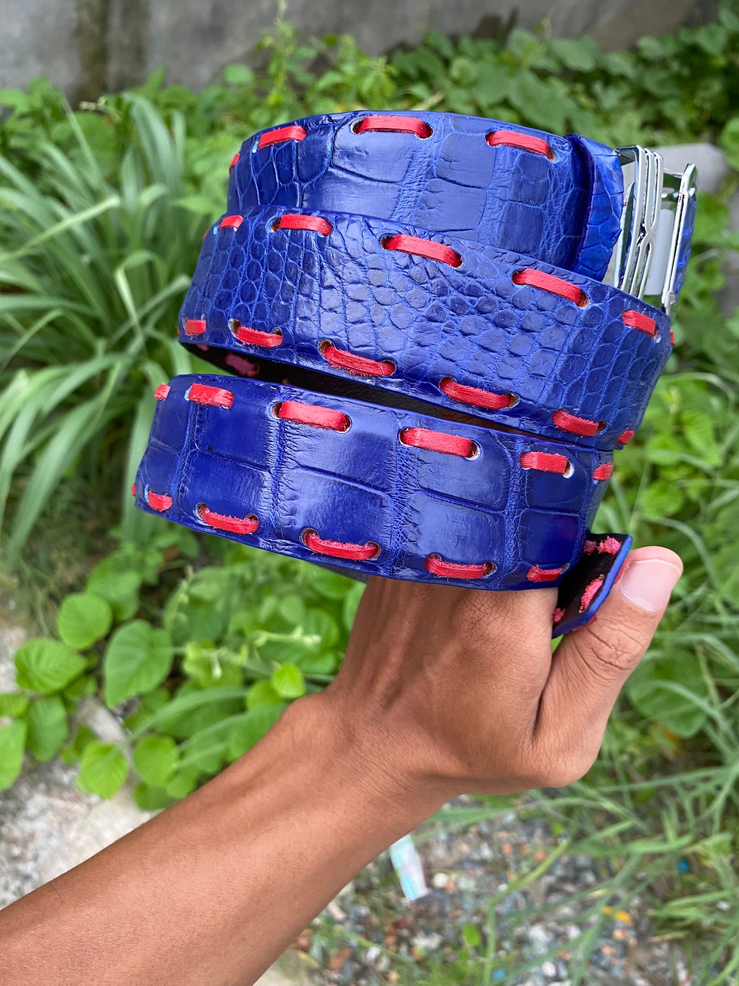 Blue alligator skin/leather belt men witdh 3.8cm