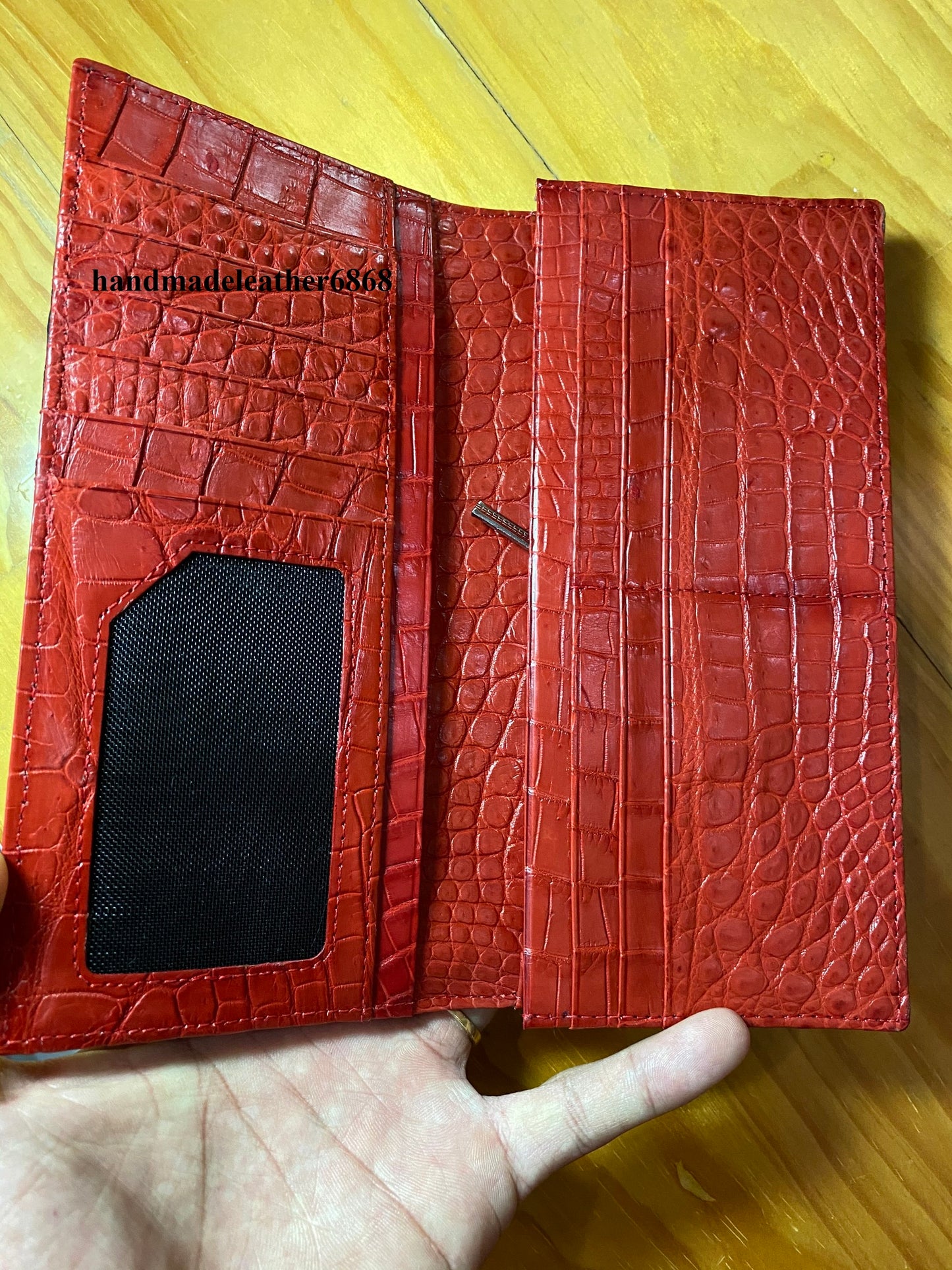Black genuine double side alligator long wallet for men and women