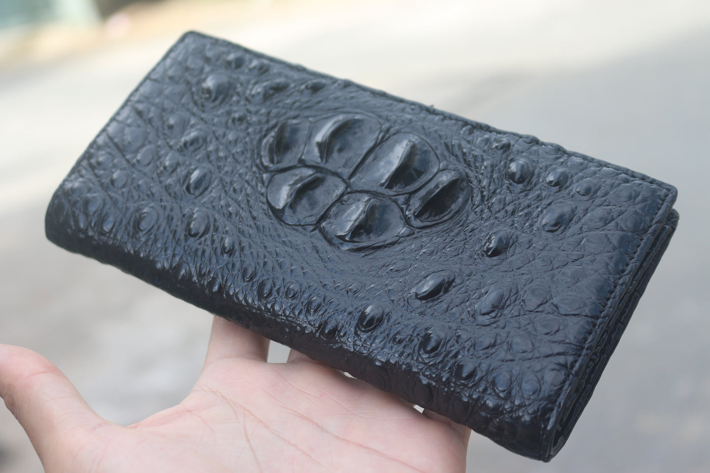 Black Hornback genuine double side alligator long wallet for men and women