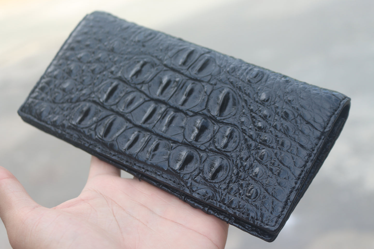 Black Hornback genuine double side alligator long wallet for men and women