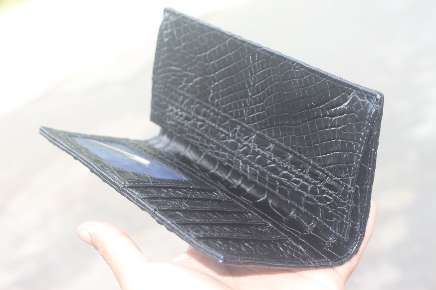 Black Hornback genuine double side alligator long wallet for men and women