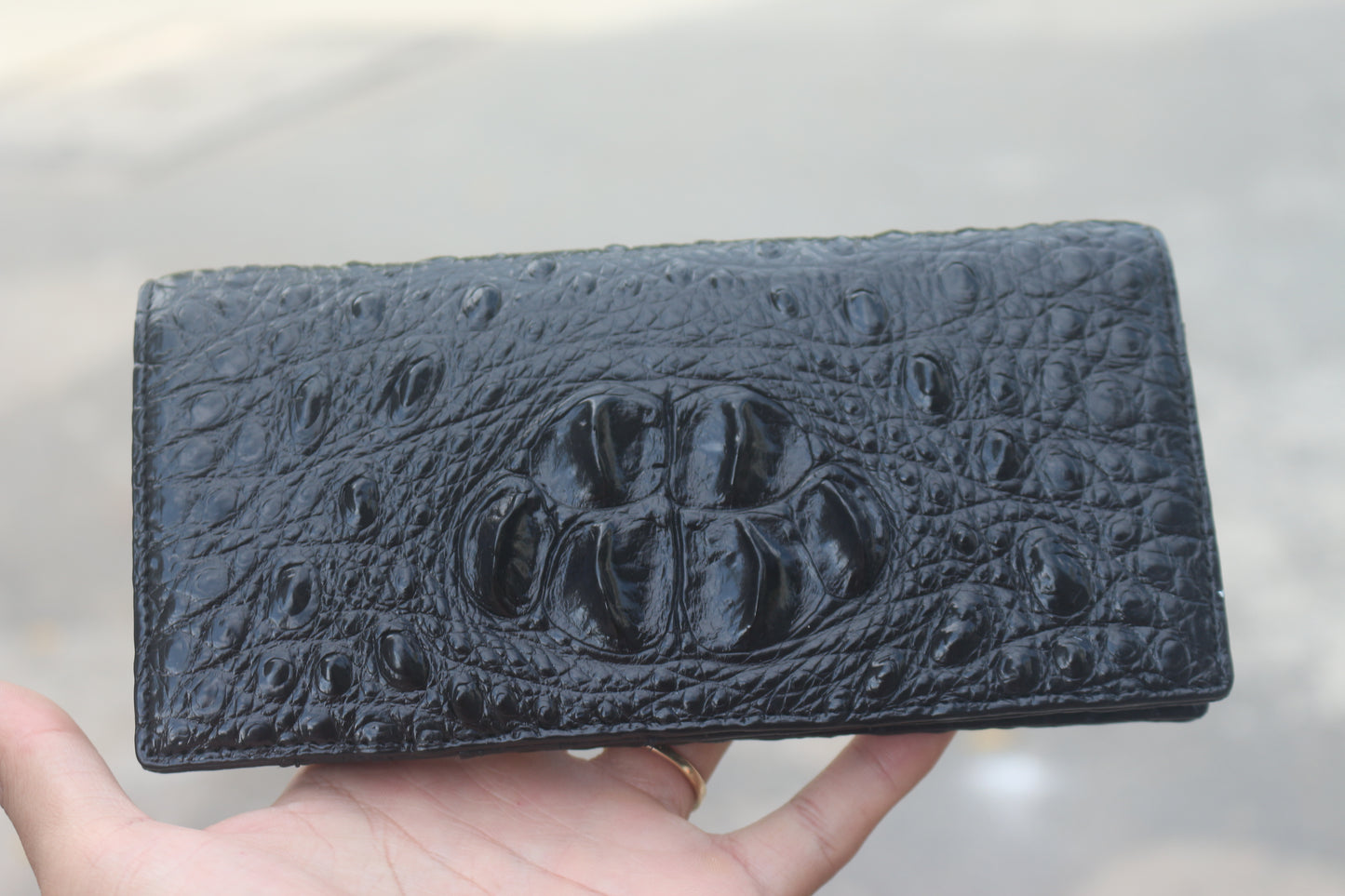 Black Hornback genuine double side alligator long wallet for men and women