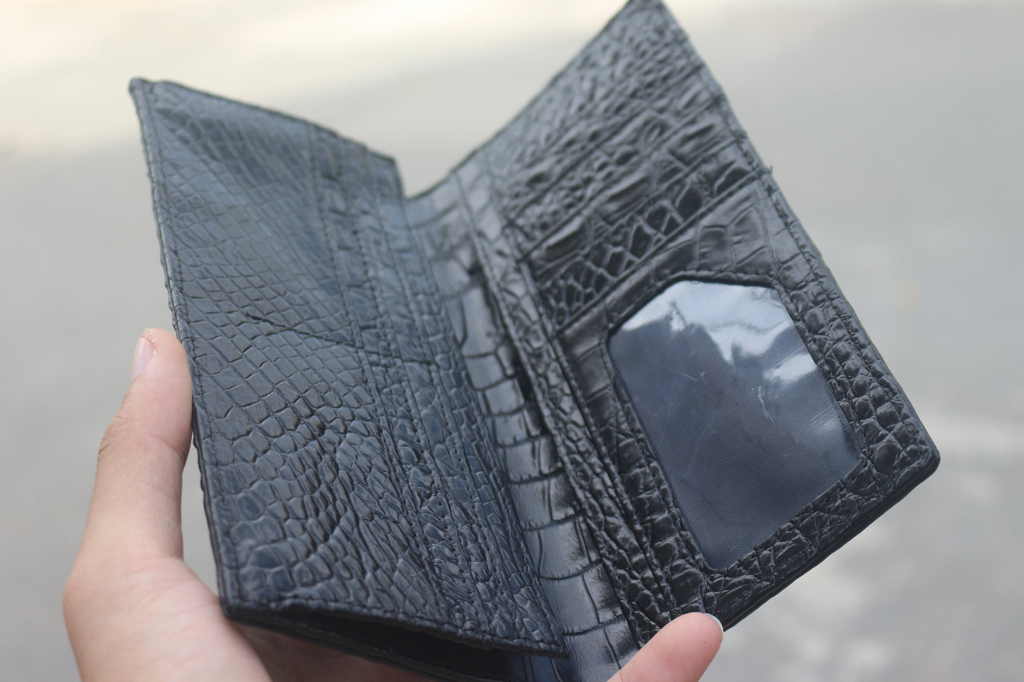 Black Hornback genuine double side alligator long wallet for men and women