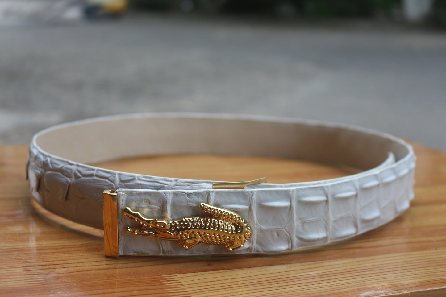 White Alligator leather belt for men