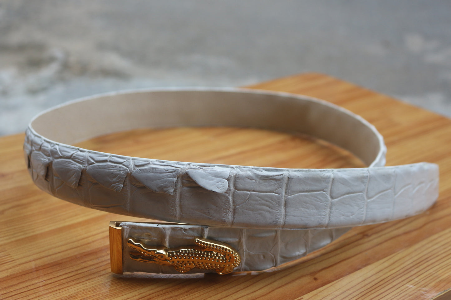 White Alligator leather belt for men