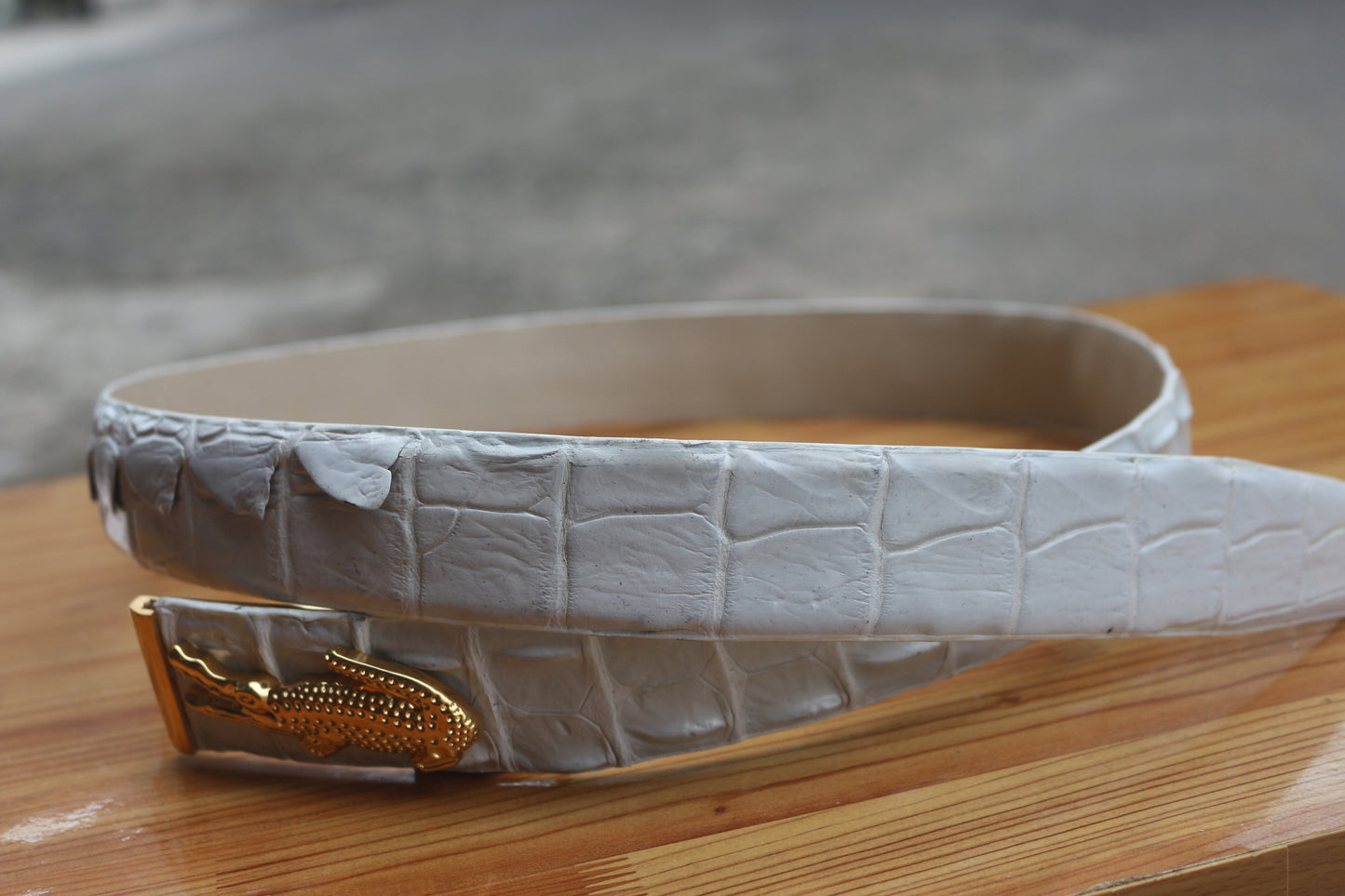 White Alligator leather belt for men