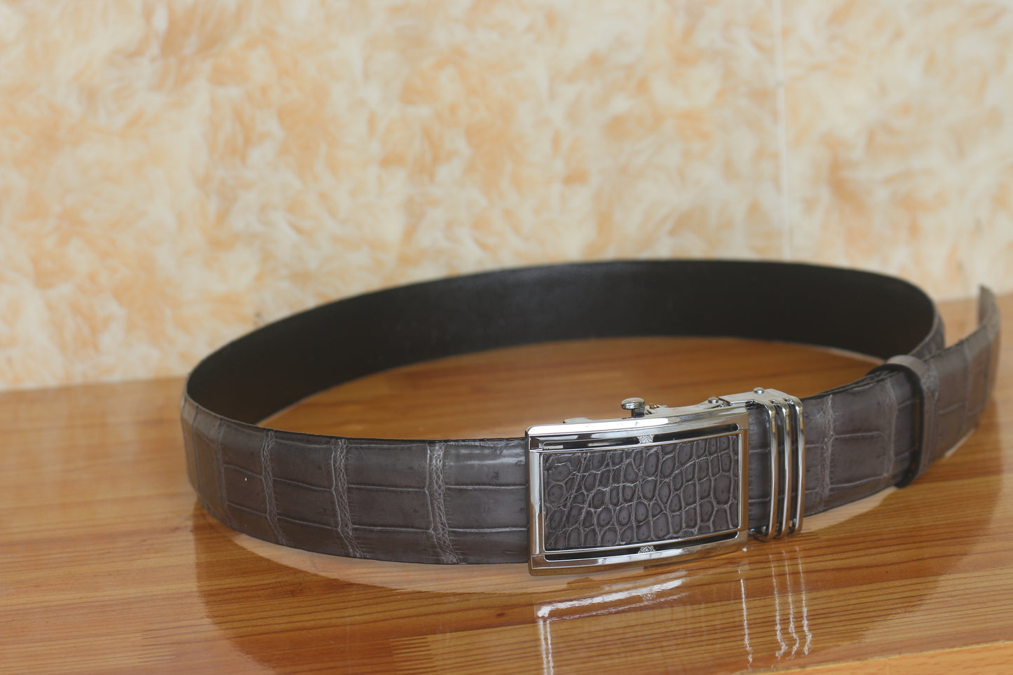 Grey alligator leather belt men