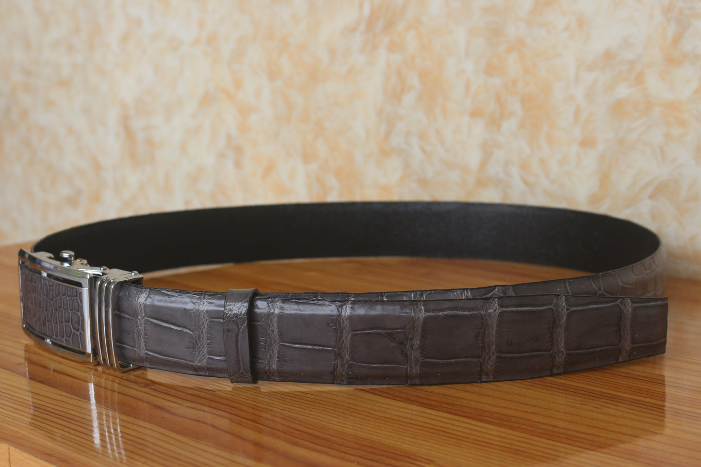 Grey alligator leather belt men