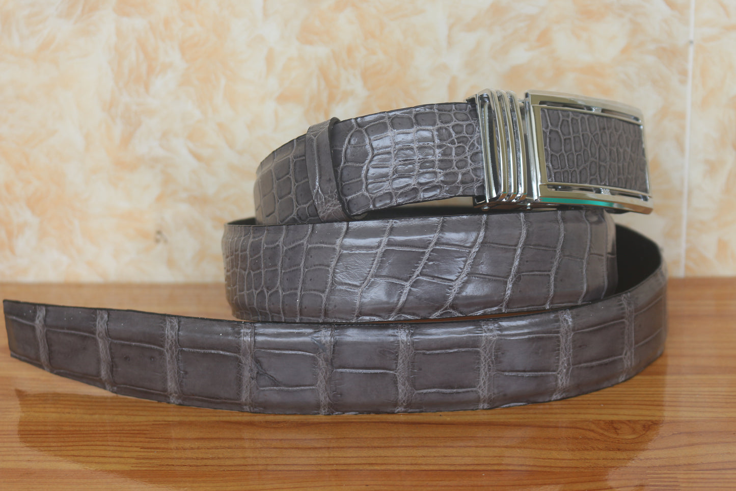 Grey alligator leather belt men