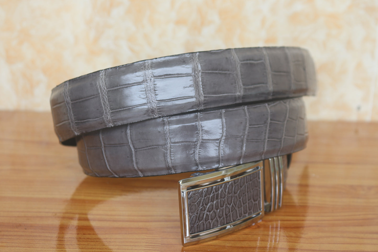 Grey alligator leather belt men