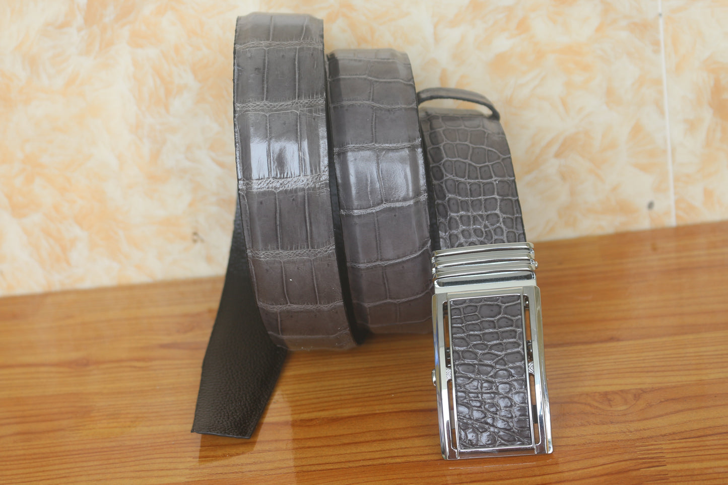 Grey alligator leather belt men