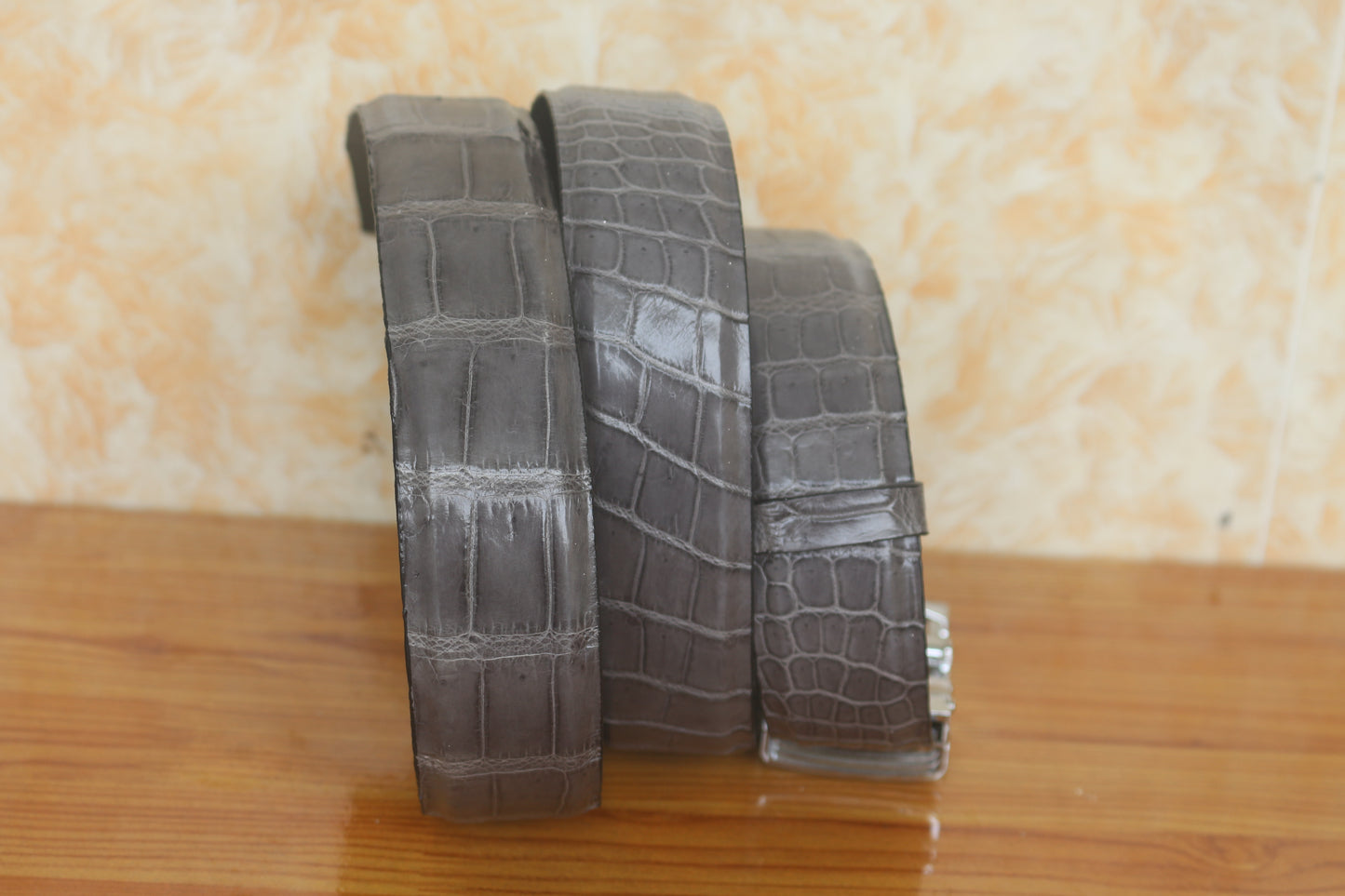 Grey alligator leather belt men