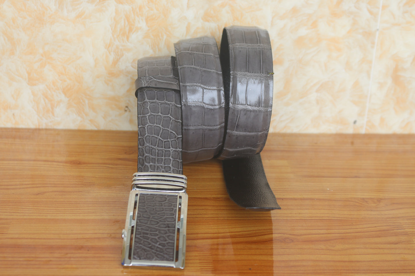 Grey alligator leather belt men