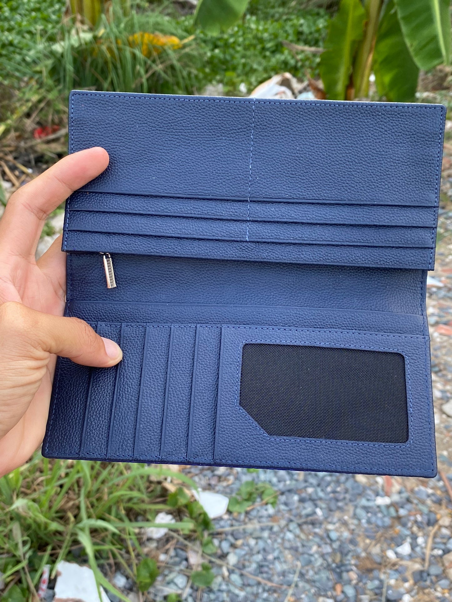Blue genuine alligator leather long wallet for men and women
