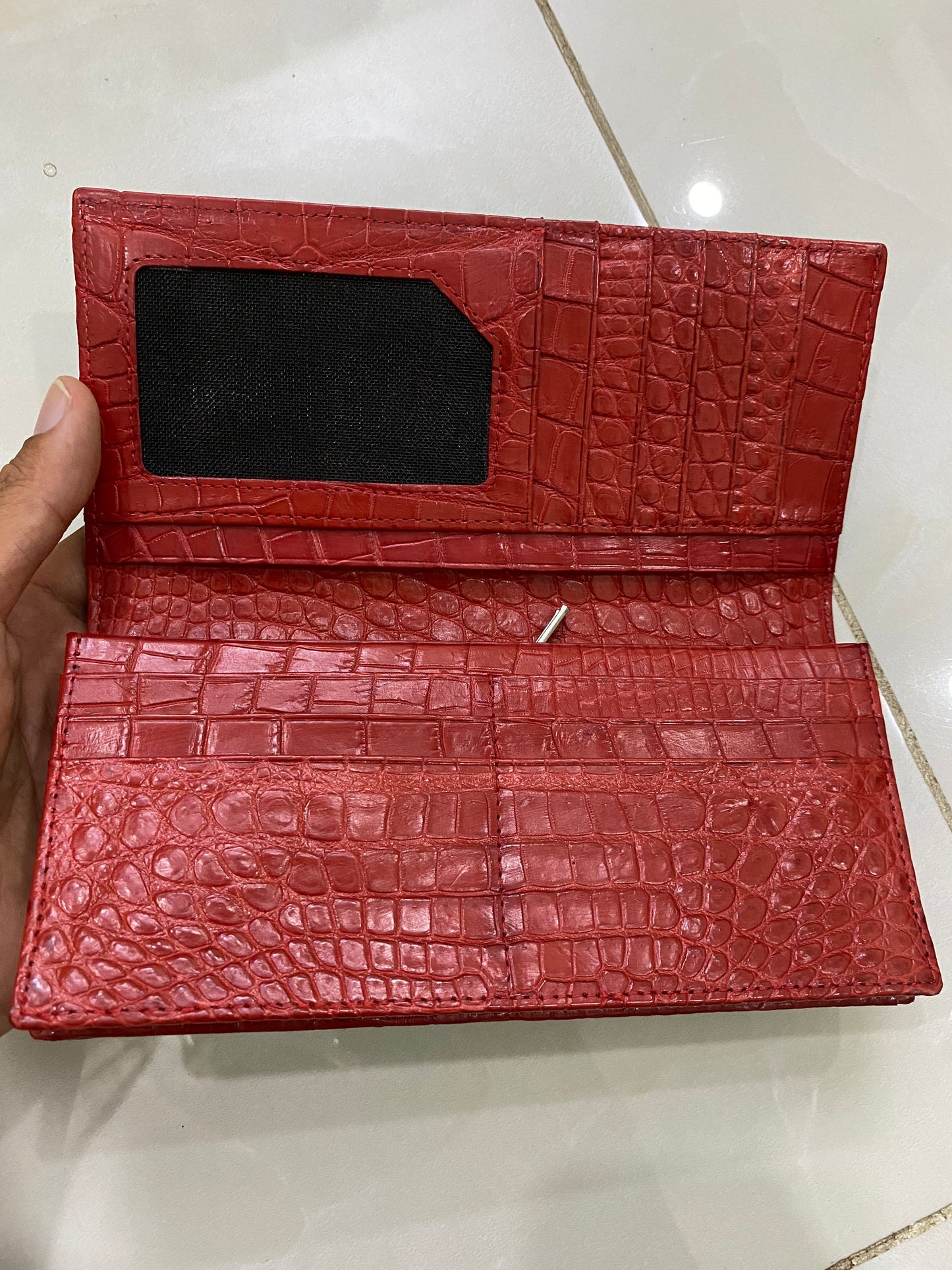 Black genuine double side alligator long wallet for men and women
