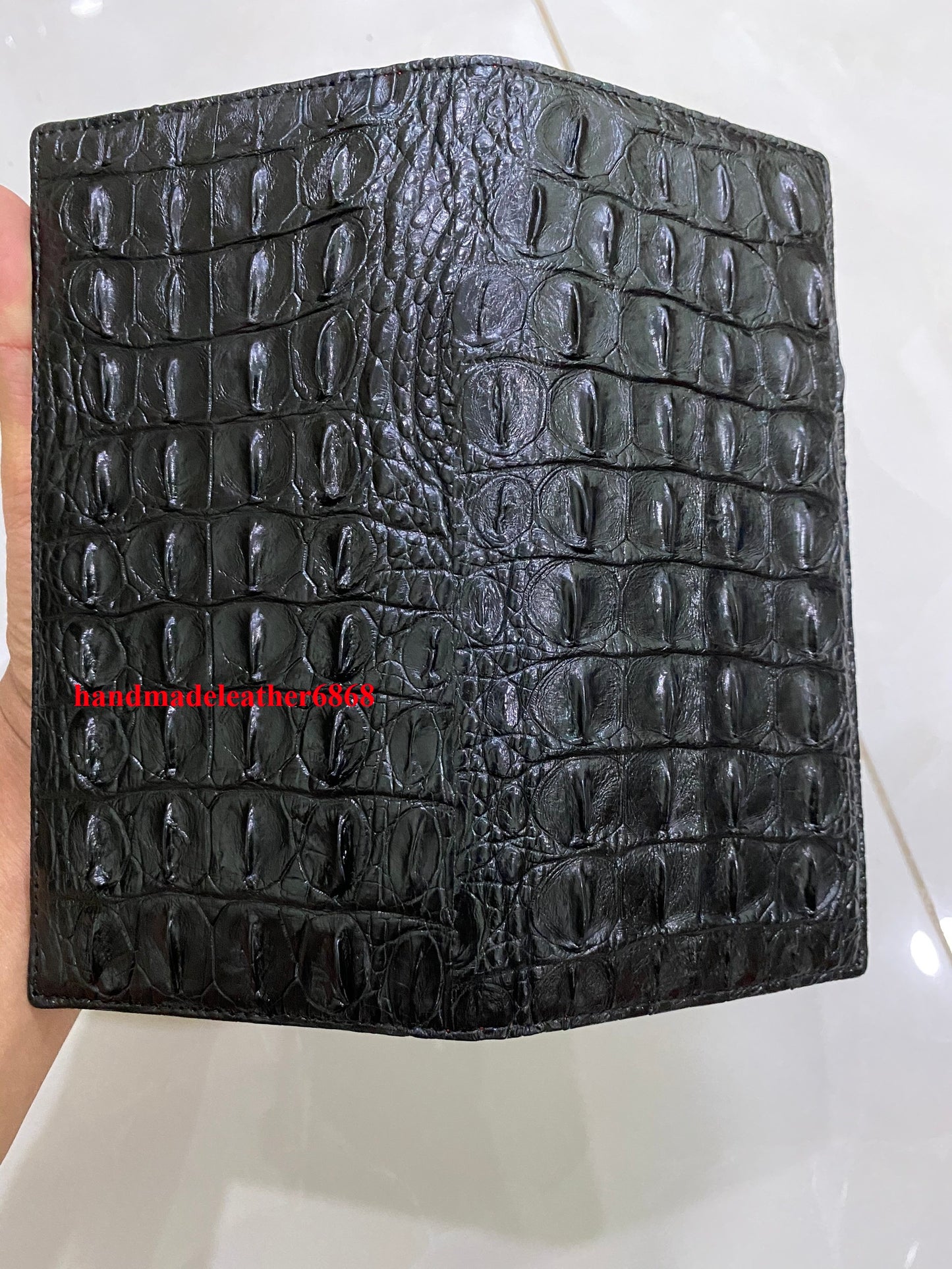 Black genuine double side alligator long wallet for men and women