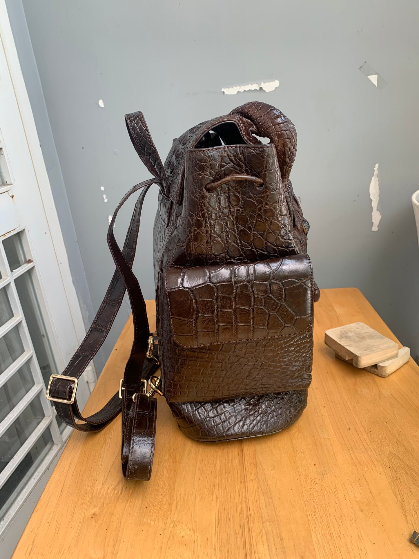 Genuine crocodile leather skin luxury backpack for men