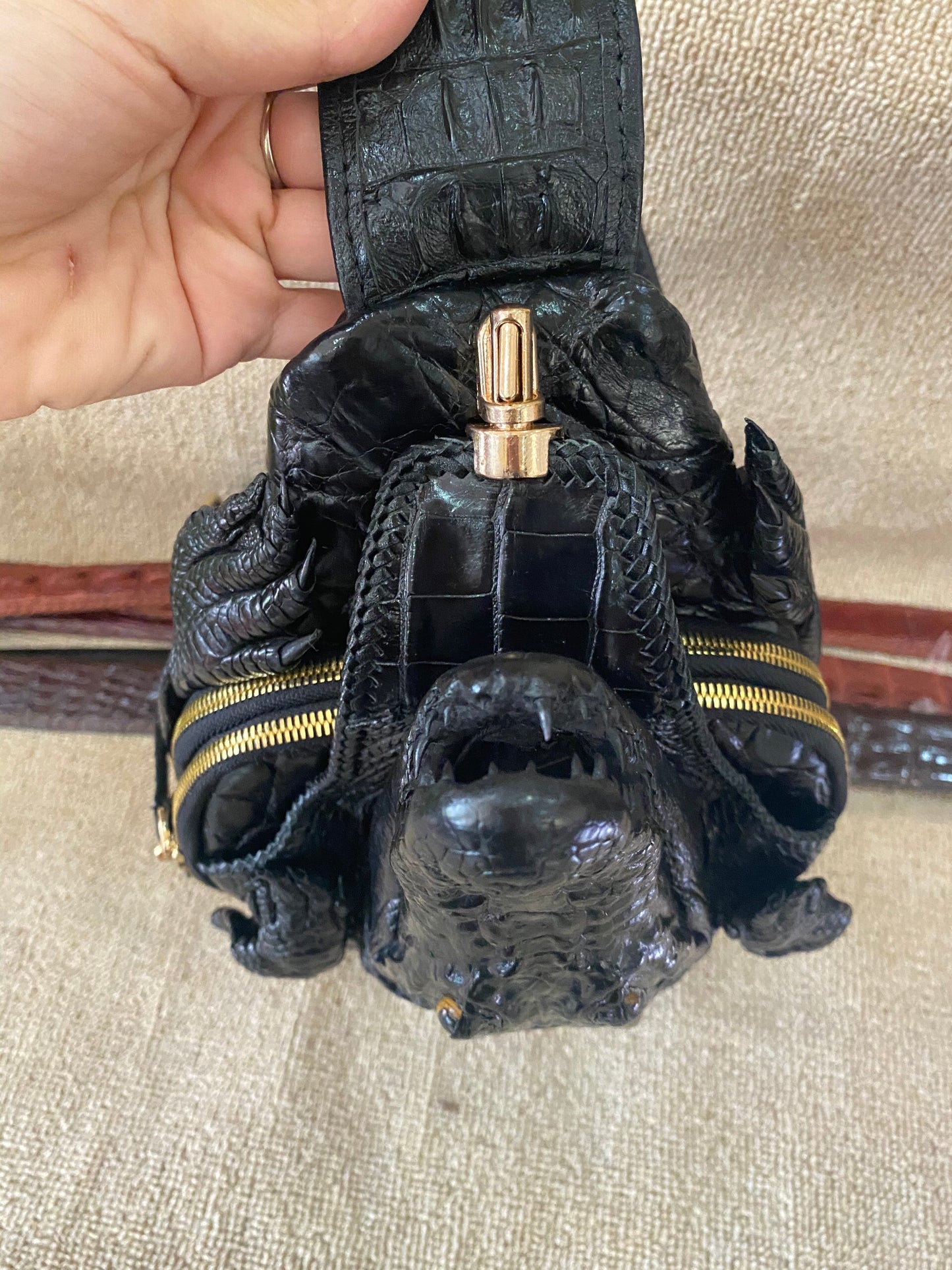 Black Genuine Alligator leather skin sling shoulder bags crossbody bags