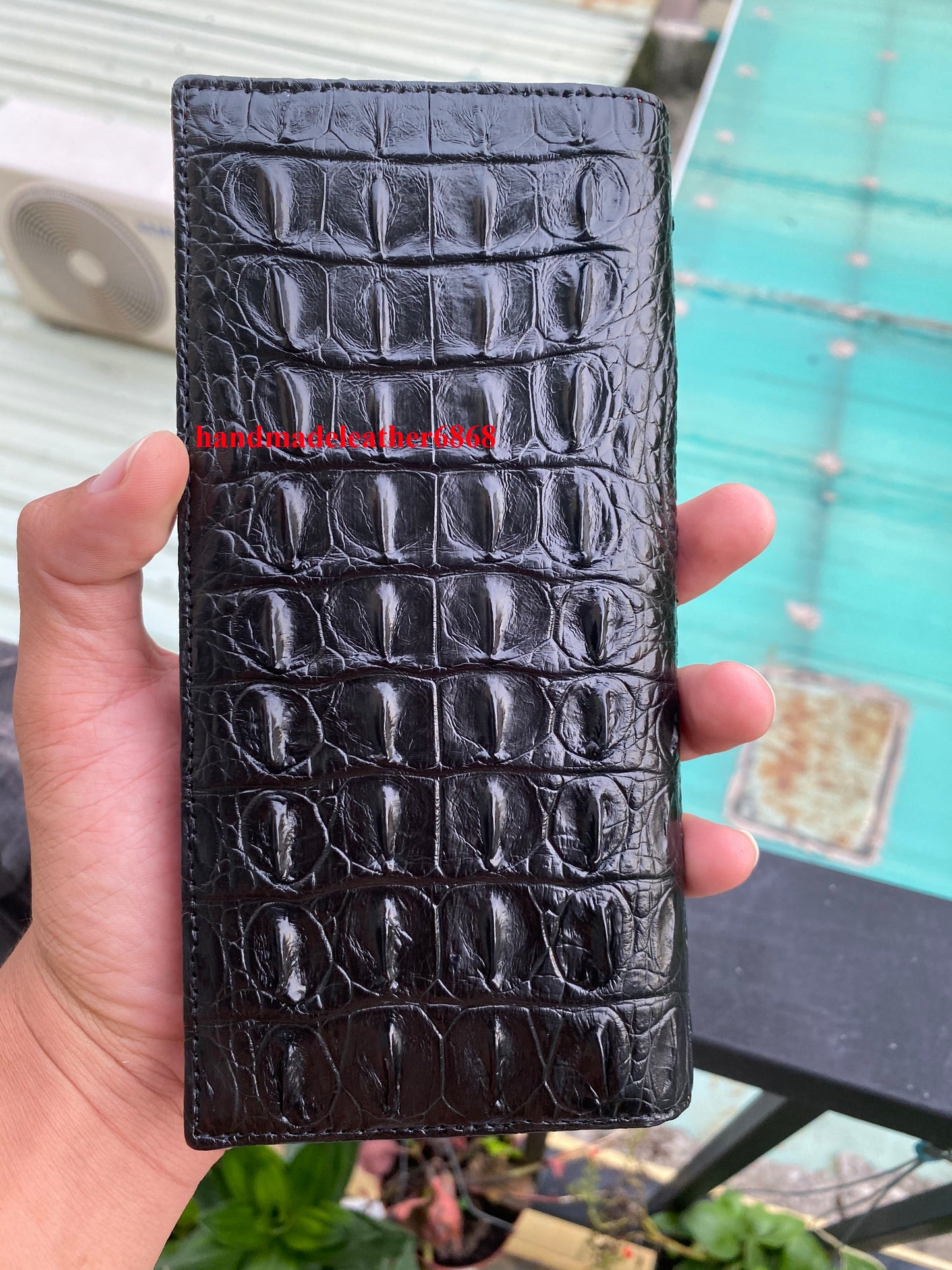 Black genuine double side alligator long wallet for men and women