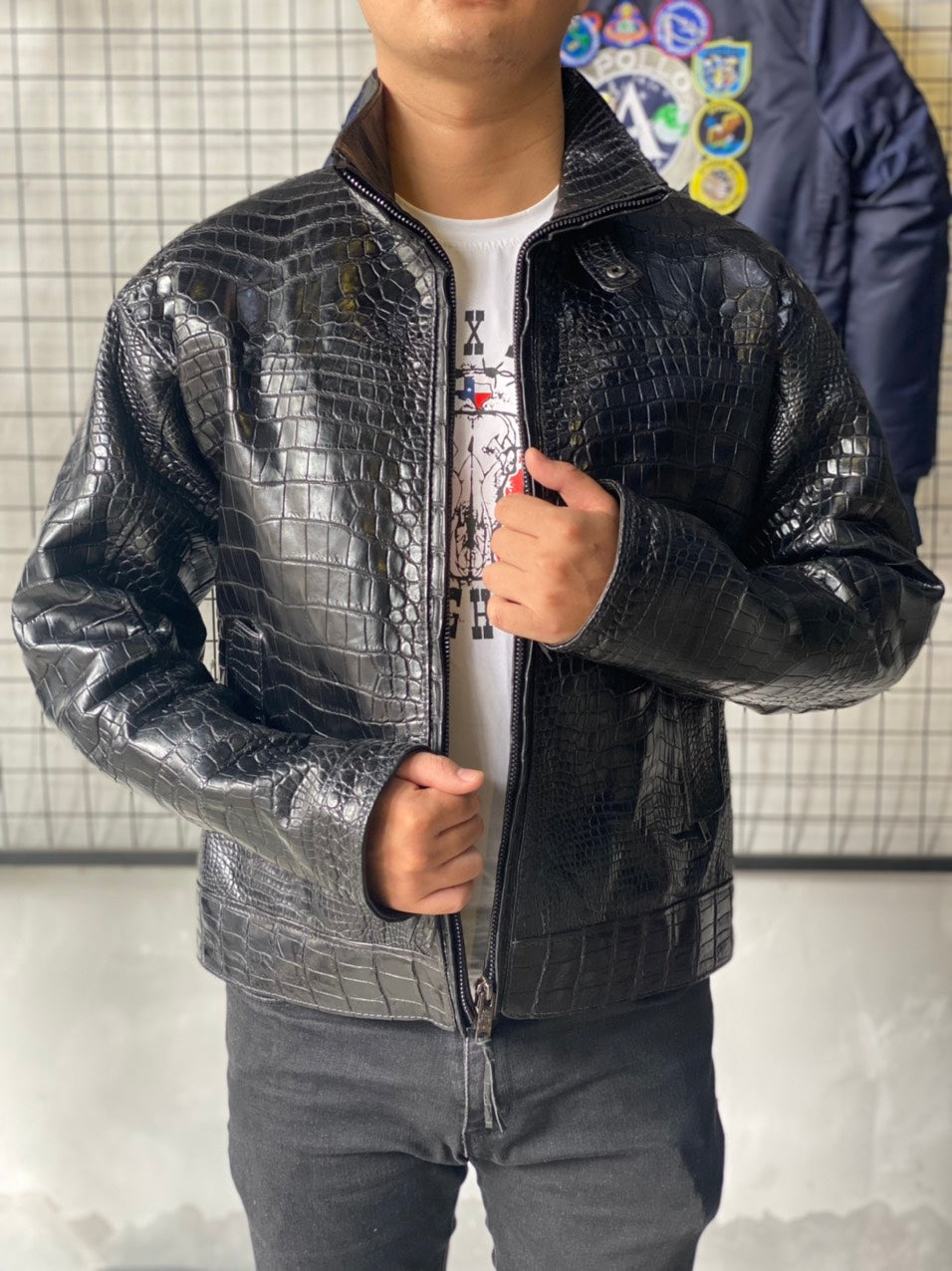 Black Crocodile leather jacket