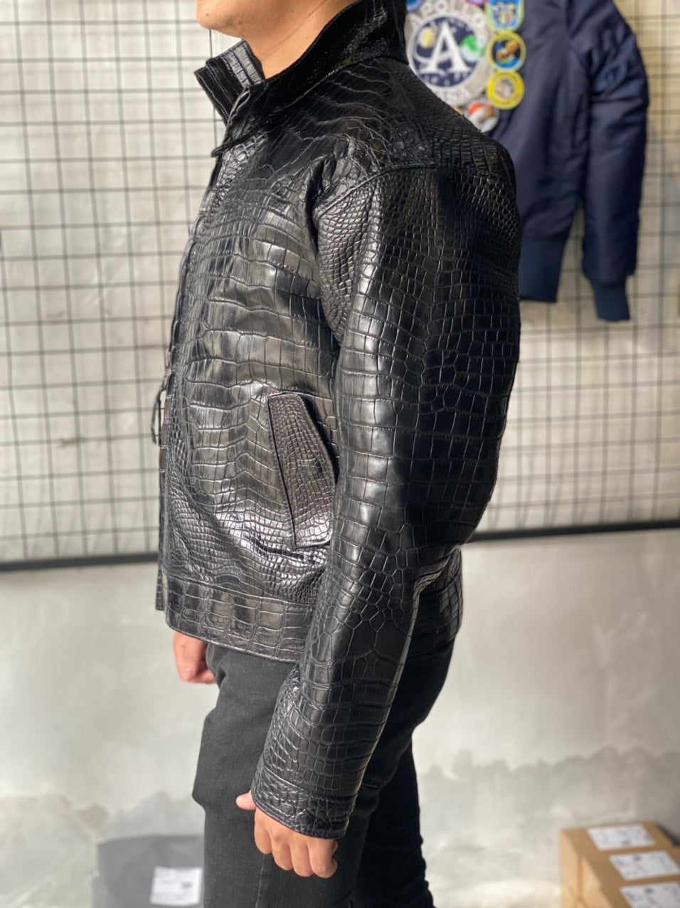 Black Crocodile leather jacket
