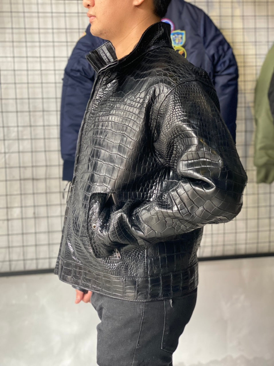Black Crocodile leather jacket